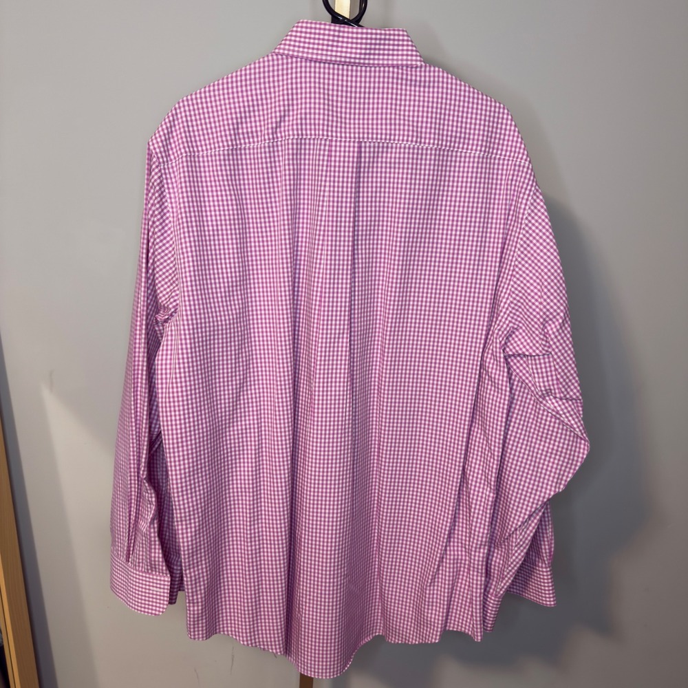 Brooks Brothers Non-Iron Gingham Shirt Mens L Fuchsia White Traditional Fit Polo - Picture 2 of 10